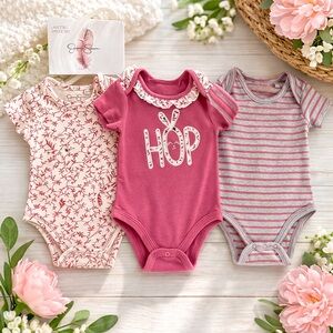 Jessica Simpson Baby Girl 3-Piece Layette Set NEW – 6/9 Months Pink Bunny Spring